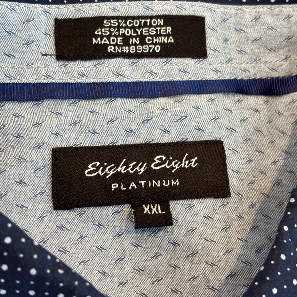 Eighty Eight Platinum Mens XXL Dress Shirt Navy Blue White Polka Dot Long Sleeve - Picture 5 of 12